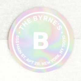 Holographic Monogram Address Classic Round Aufkleb Runder Aufkleber