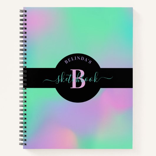 Holographic Monogram Mind Green Pink Sketchbook Notizblock (Vorderseite)