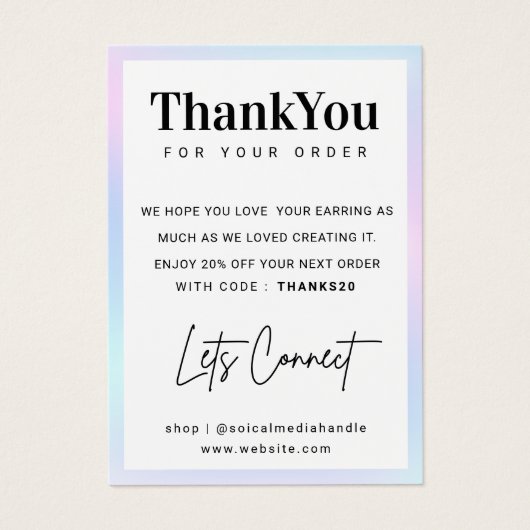 Holographic Name Earring Display Danke Karte (Vorderseite)