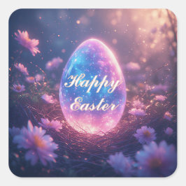 Holographic Neon Easter Egg Card Quadratischer Aufkleber