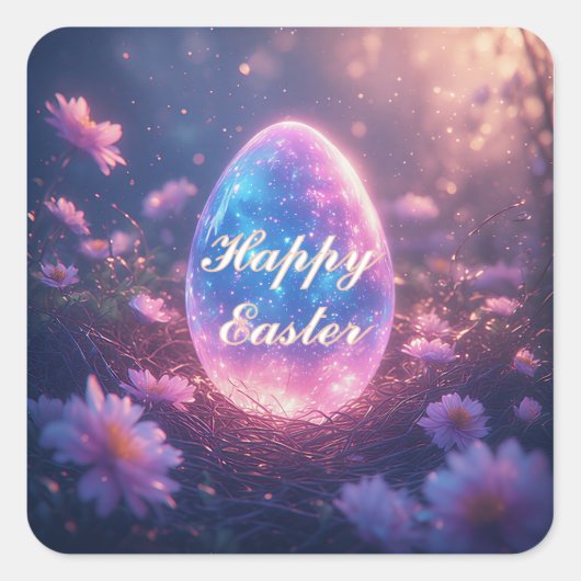 Holographic Neon Easter Egg Card Quadratischer Aufkleber (Vorderseite)