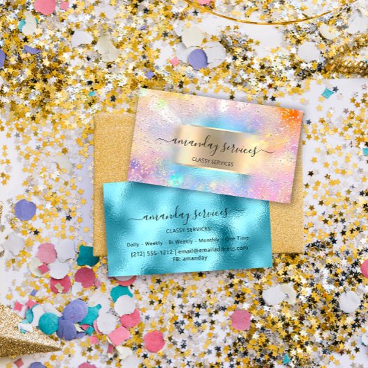 Holographic Ocean Gold Confetti Boutique Shop Visitenkarte