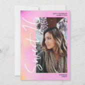 Holographic ombre script pink 4 Foto Sweet 16 Einladung (Vorderseite)
