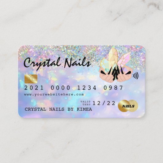 Holographic Opal Crystal Nail Tech Kreditkarte Visitenkarte (Vorderseite)