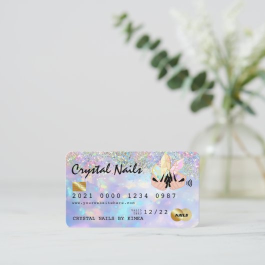 Holographic Opal Crystal Nail Tech Kreditkarte Visitenkarte (Stehend Vorderseite)