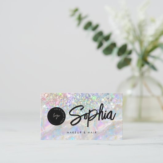 Holographic Opal Glitzer QR Code Logo Shiny Beauty Visitenkarte (Stehend Vorderseite)