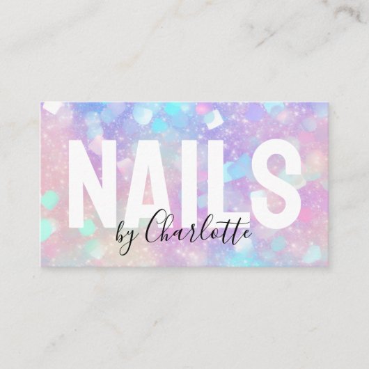 Holographic Opal Glitzer QR Code Nail Salon Visitenkarte (Vorderseite)