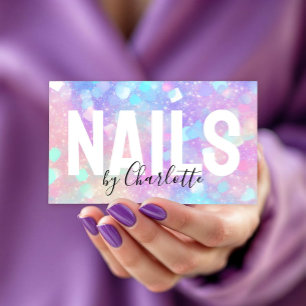 Holographic Opal Glitzer QR Code Nail Salon Visitenkarte