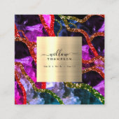 Holographic Opal Lila Geode Agate QR Code Quadratische Visitenkarte (Vorderseite)