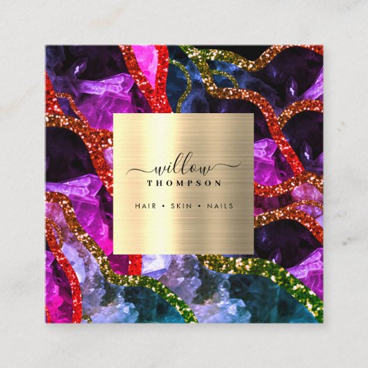 Holographic Opal Lila Geode Agate QR Code Quadratische Visitenkarte (Vorderseite)