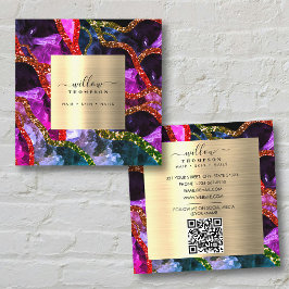 Holographic Opal Lila Geode Agate QR Code Quadratische Visitenkarte