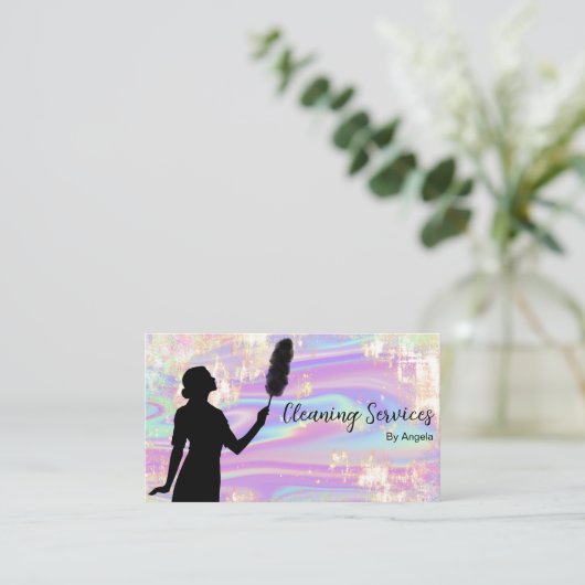 Holographic Opal Maid Cleaning Services Glitzer Visitenkarte (Stehend Vorderseite)