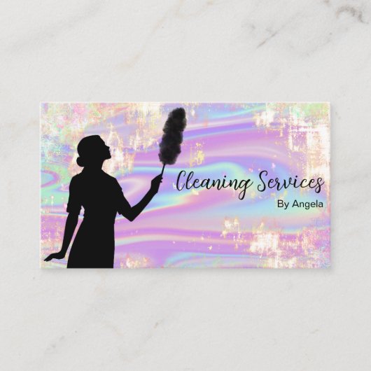 Holographic Opal Maid Cleaning Services Glitzer Visitenkarte (Vorderseite)