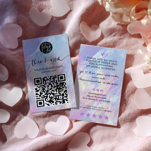 Holographic Opal QR Code Discount Thank You Visitenkarte