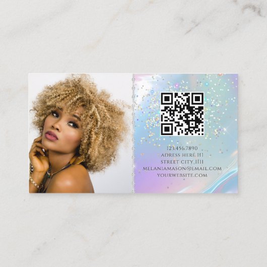 Holographic Opal QR Code Logo Shiny Beauty Visitenkarte (Rückseite)