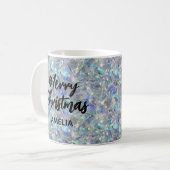Holographic Opal Stone Background Frohe Weihnachte Kaffeetasse (Vorderseite Links)