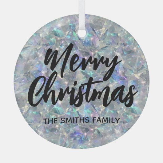 Holographic Opal Stone Background Frohe Weihnachte Ornament Aus Glas (Vorderseite)
