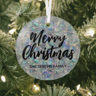 Holographic Opal Stone Background Frohe Weihnachte Ornament Aus Glas