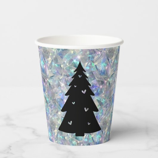 Holographic Opal Stone Background Frohe Weihnachte Pappbecher (Rückseite)