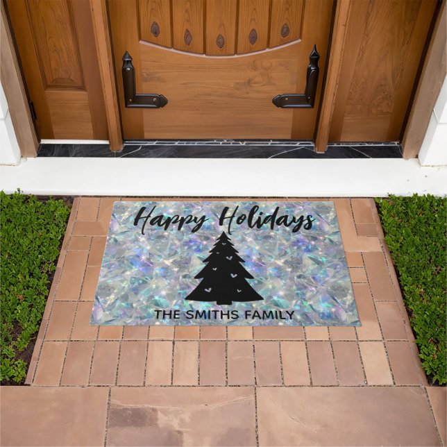 Holographic Opal Stone Background Happy Holidays Fußmatte (Außenbereich)