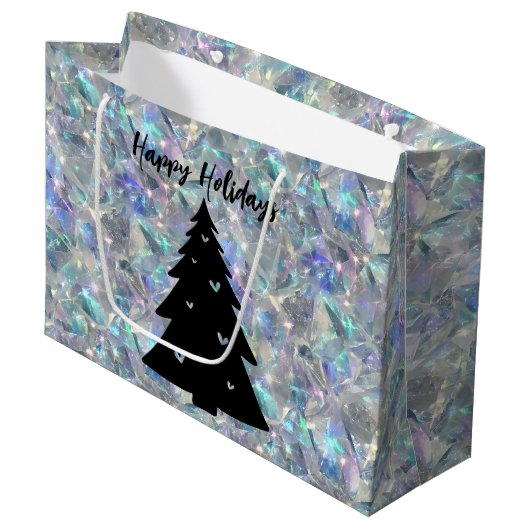 Holographic Opal Stone Background Happy Holidays Große Geschenktüte (Vorderseite Schrägansicht)