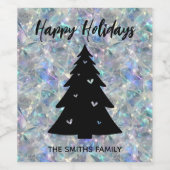 Holographic Opal Stone Background Happy Holidays Weinetikett (Einzelnes Label)