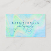 Holographic Opal Stone Marble Script QR Code Blau Visitenkarte (Vorderseite)