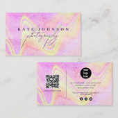 Holographic Opal Stone Marble Script QR Code Visitenkarte (Vorne/Hinten)