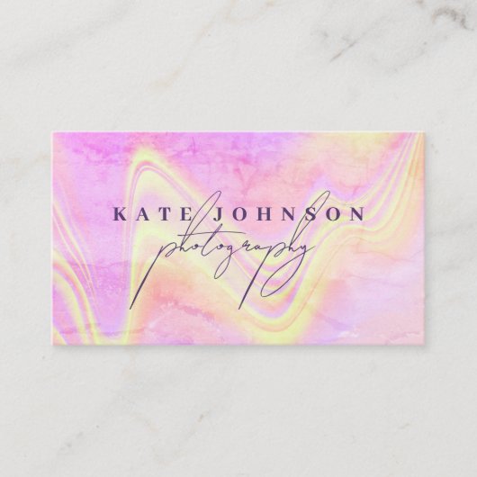 Holographic Opal Stone Marble Script QR Code Visitenkarte (Vorderseite)