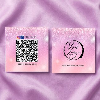 Holographic Pastel Brand Card with QR Code Quadratische Visitenkarte