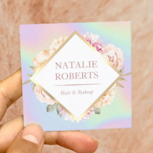 Holographic Pastel Floral Makeup Artist Hair Salon Quadratische Visitenkarte