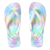 Holographic Pastel Rainbow Mit Monogramm Summer Badesandalen (Fußbett)