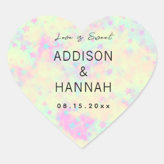 Holographic Pastel Wedding Herz-Aufkleber