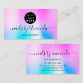 Holographic Pearly Pink Logo Nail Artist Makeup Visitenkarte (Vorne/Hinten)