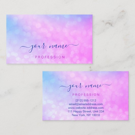 Holographic Pink Blue Beruflich Abstrakte Make-u Visitenkarte (Vorne/Hinten)
