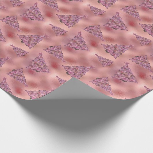 Holographic Pink Christmas Holiday Tree Glam Foil Geschenkpapier (Ecke)
