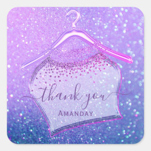 Holographic Pink Fashion Closet Logo Shop Glitzer Quadratischer Aufkleber
