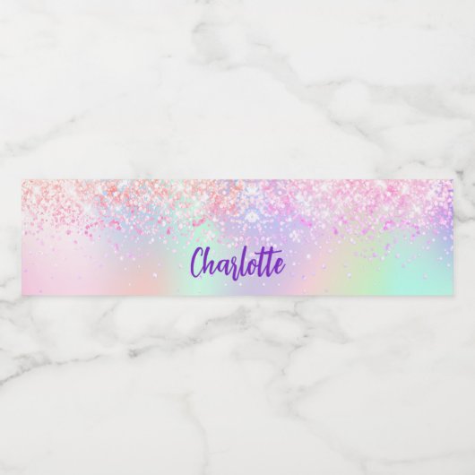 Holographic pink purple name wasserflaschenetikett (Einzelnes Label)
