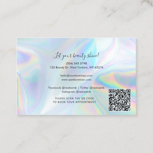 Holographic QR Code Beautician Makeup Artist Visitenkarte (Rückseite)