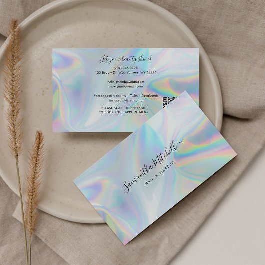Holographic QR Code Beautician Makeup Artist Visitenkarte