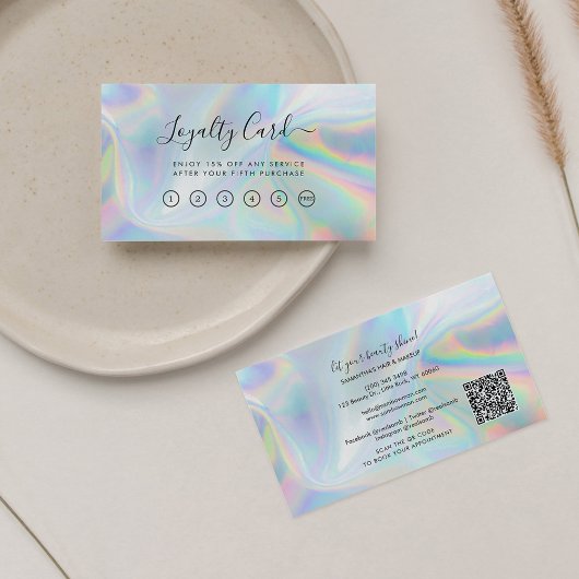 Holographic QR Code Beautician Salon Loyalty Card Visitenkarte