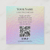 Holographic QR code Beige and Gold Lash Technician Quadratische Visitenkarte (Rückseite)