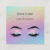 Holographic QR code Beige and Gold Lash Technician Quadratische Visitenkarte (Vorderseite)