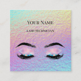 Holographic QR code Beige and Gold Lash Technician Quadratische Visitenkarte