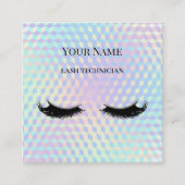 Holographic QR code Beige and Gold Lash Technician Quadratische Visitenkarte (Vorderseite)