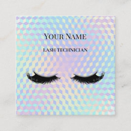 Holographic QR code Beige and Gold Lash Technician Quadratische Visitenkarte