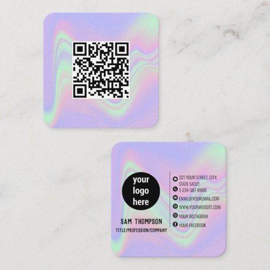 Holographic QR Code Business Logo Business Card Quadratische Visitenkarte (Vorne/Hinten)