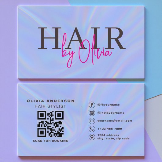 Holographic QR Code Hair Stylist Modern Visitenkarte