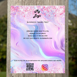 Holographic qr code instagramm text business logo flyer