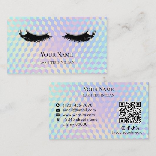 Holographic QR code Lash Technician Visitenkarte (Vorne/Hinten)